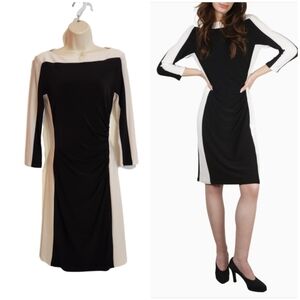 Lauren Ralph Lauren Colorblock 3/4 Sleeve Career Knit Dress Black/White 6